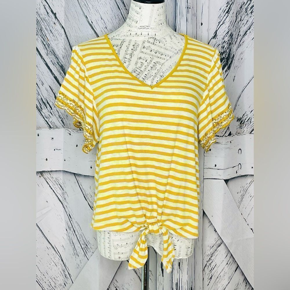 Eyeshadow Top Stripes & Flutter Sleeves Tie Waist L